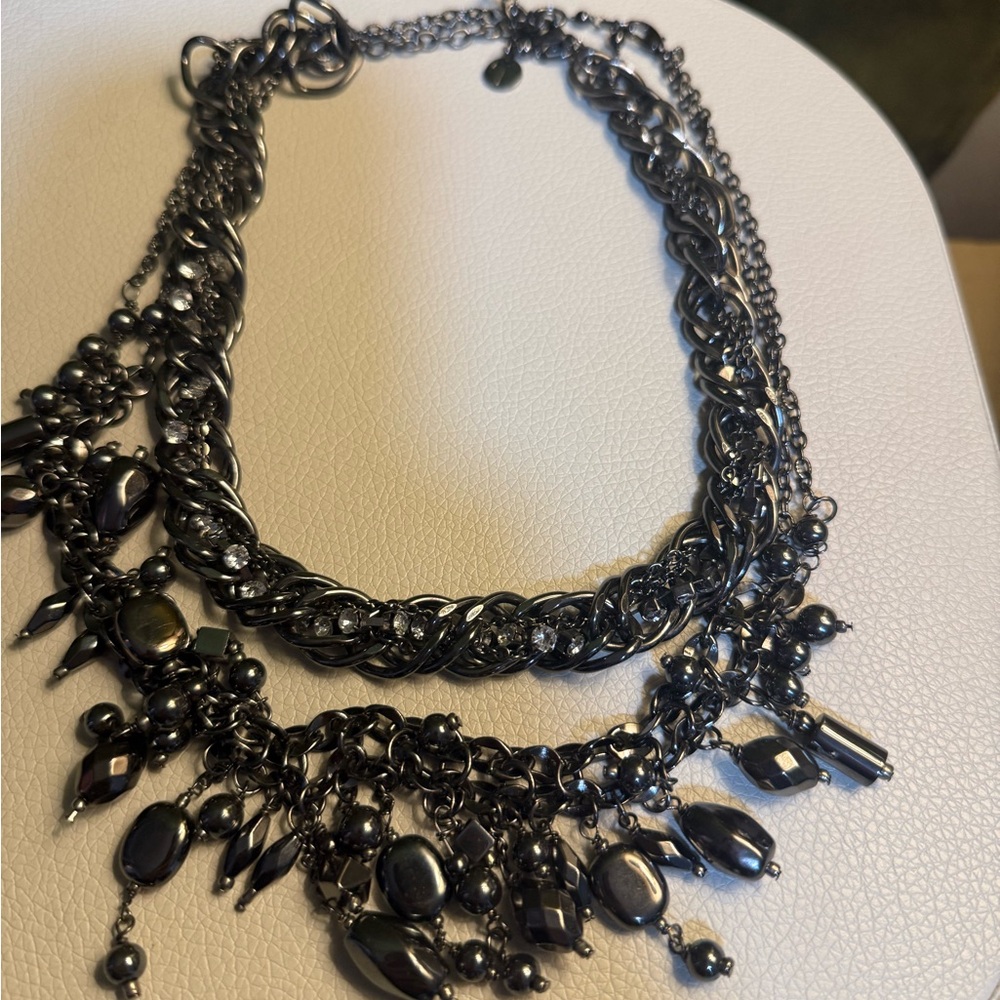 Set of 2 - Gunmetal Black Statement Necklaces - Women Jewelry